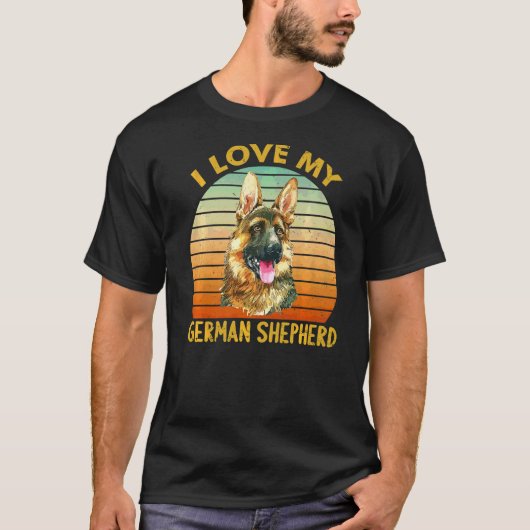 レトロ ジャーマンシェパード 愛してる Tシャツ (正面)
