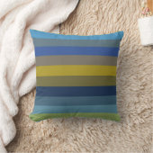 レトロ スカイブルー&マスタード横ストライプ クッション (ブランケット)