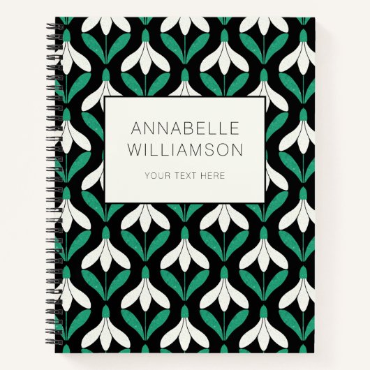 レトロ スカンジナビア ミッドセンチュリー モダン スノードロップ柄 ノートブック (正面)