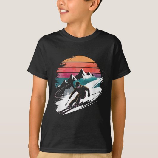 レトロ スキー スキー Tシャツ (正面)