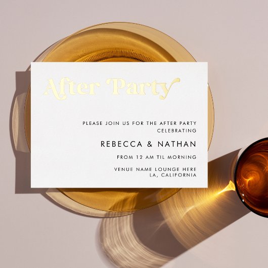 レトロ スクリプト タイポグラフィー ウェディング アフター パーティー 本物 箔招待状