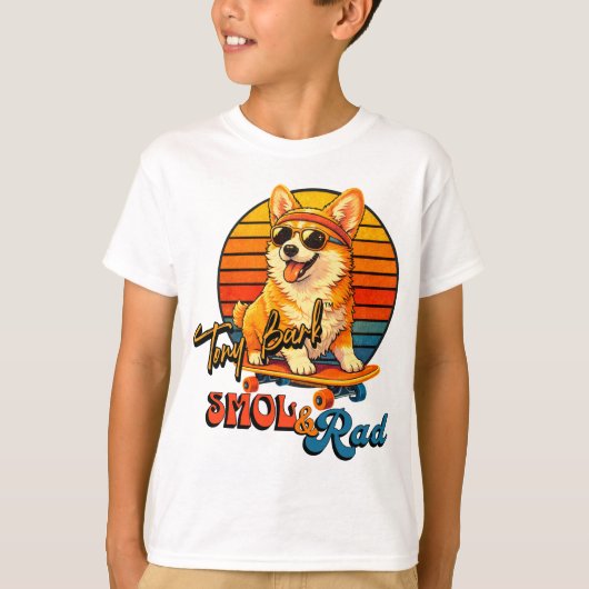 レトロ スケート コーギー – Tony Bark™ –スモール&ラッド Tシャツ (正面)