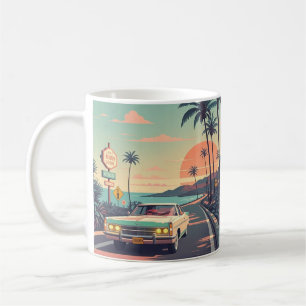 レトロ-スタイルヴィンテージ車オンビーチフロントロード コーヒーマグカップ