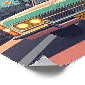 レトロ-スタイルヴィンテージ車オンビーチフロントロード ポスター (角)