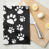 レトロ-スタイル黒と白の点在する足跡 キッチンタオル (四つ折り)