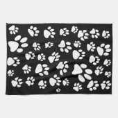 レトロ-スタイル黒と白の点在する足跡 キッチンタオル (横)