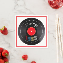 レトロ ストライプ ビニールレコード 1955 70歳の誕生日  スタンダードカクテルナプキン