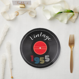 レトロ ストライプ ビニールレコード 1955 70歳の誕生日  ペーパープレート