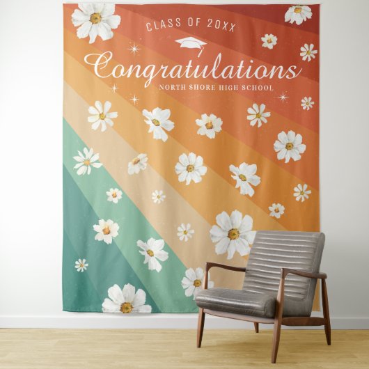 レトロ ストライプ | 卒業写真ブース背景 タペストリー (インサイチュ)