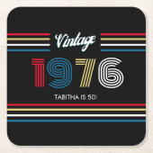 レトロ ストライプ 数字 カラフル 1976 コースター (正面)