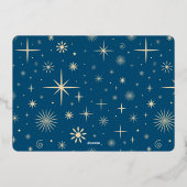 レトロ スパークル 幸せなハヌカ ブルー ワン フォト ゴールド 箔シーズンカード (裏面)