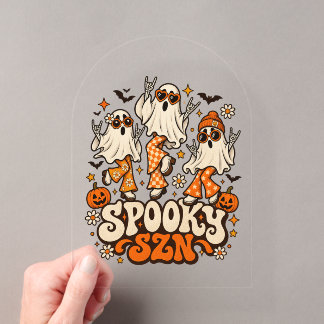 レトロ スプーキーシーズン 幽霊 | グルービー70年代ハロウィンデザイン アクリル招待状