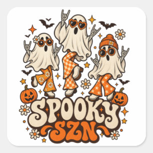 レトロ スプーキーシーズン 幽霊 グルービー70'sハロウィンデザイン スクエアシール