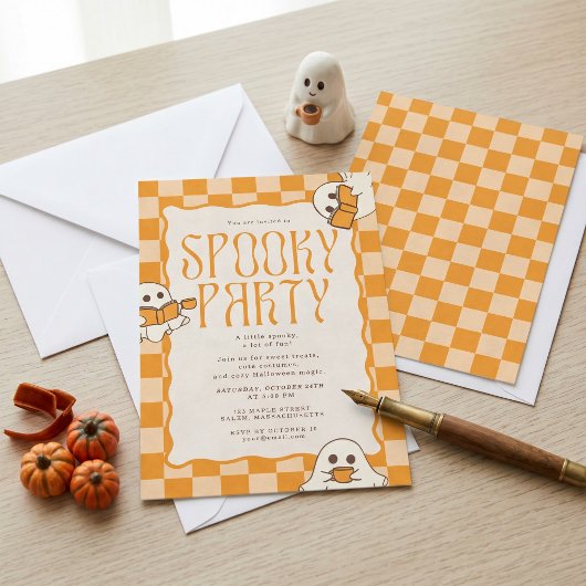 レトロ スプーキー かわいい おばけ ハロウィンパーティー 招待状