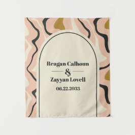 レトロ スワール アーチ ピンク ブラック ゴールド ウェディング バックドロップ タペストリー