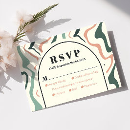 レトロ スワール アーチ ミント グリーン ピンク ウェディング RSVP カード