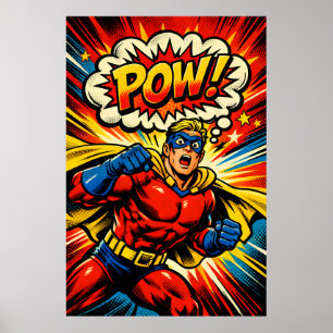 レトロ・スーパーヒーローPOW!コミック・ポップアートポスター ポスター