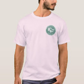レトロ・セージグリーン・サメ家族バカンス・バッジ Tシャツ (正面)