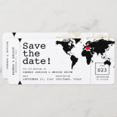 レトロ タイプライター 世界地図 ボーディングパス チケット セーブザデート (正面/裏面)