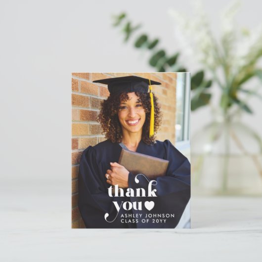 レトロ タイポグラフィー ありがとう 卒業 写真 ポストカード (スタンド正面)