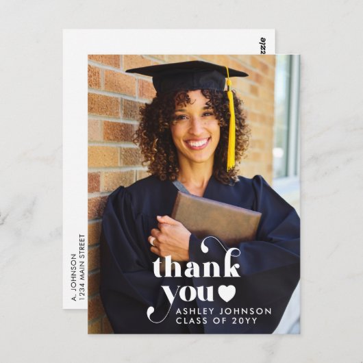 レトロ タイポグラフィー ありがとう 卒業 写真 ポストカード (正面/裏面)