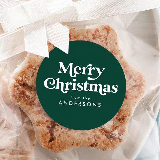 レトロ タイポグラフィー グリーン メリークリスマス ラウンドシール