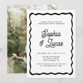 レトロ タイポグラフィー フォトエンゲージメントパーティー 招待状 (正面/裏面)