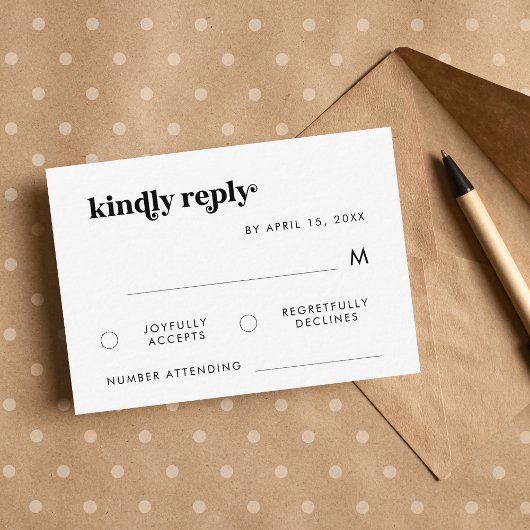 レトロ タイポグラフィー ブラック＆ホワイト ウェディング RSVP カード