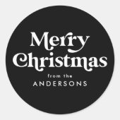 レトロ タイポグラフィー ブラック メリークリスマス ラウンドシール (正面)
