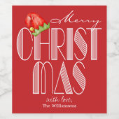 レトロ タイポグラフィー 赤いクリスマス ワインラベル (シングルラベル)