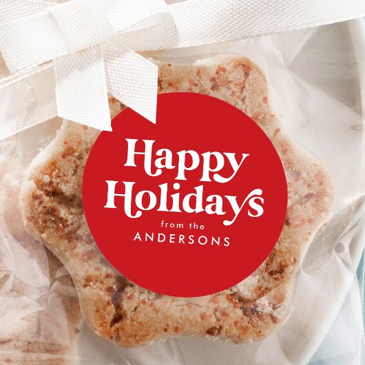 レトロ タイポグラフィー 赤 ハッピーホリデー ラウンドシール