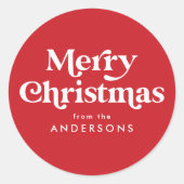 レトロ タイポグラフィー 赤 メリークリスマス ラウンドシール (正面)