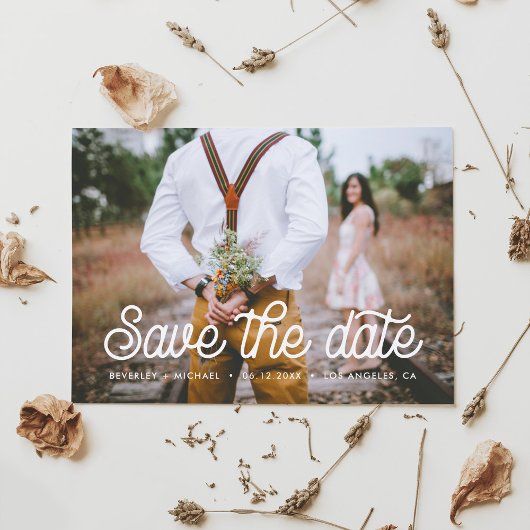 レトロ タイポグラフィー Save the Date フォトカード セーブザデート