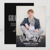 レトロ タイポグラフィ オーバーレイ フォト 卒業式 招待状 (正面/裏面)