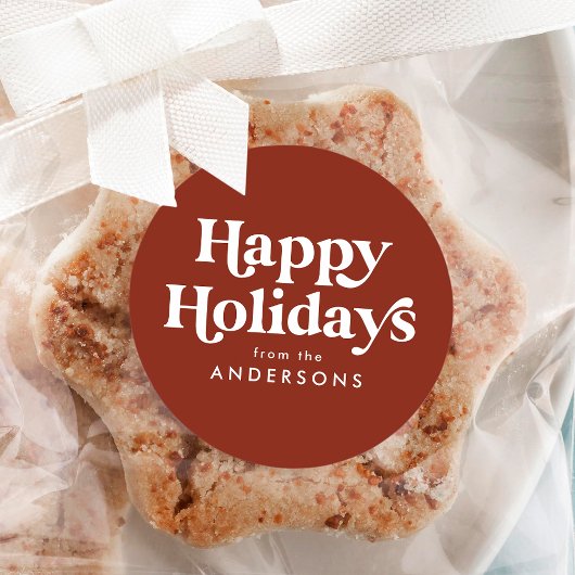 レトロ タイポグラフィ ブラウン ハッピー ホリデー ラウンドシール