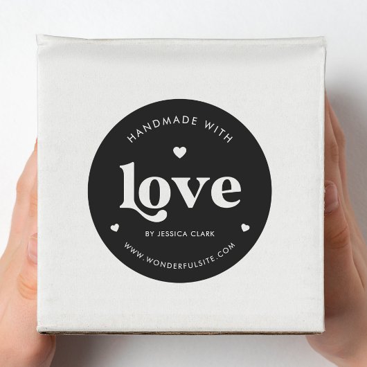 レトロ タイポグラフィ 手作り 愛 ハート ブラック ラウンドシール