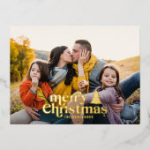 レトロ タイポグラフィ 現代のフルフォト 箔シーズンポストカード (正面)