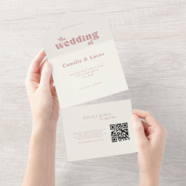 レトロ ダスティ ローズ QR コード オールインワン招待状