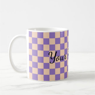 レトロ チェッカーボード かわいい ラベンダー コーヒーマグカップ