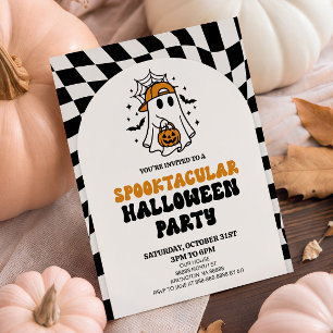 レトロ チェッカーボード スプークタキュラー ハロウィンパーティー 招待状