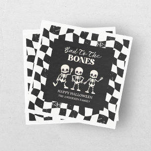 レトロ チェッカーボード 骨まで悪い ハロウィン スタンダードランチョンナプキン
