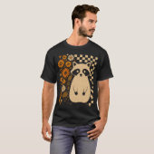 レトロ チェッカー柄 ハロウィン アライグマ Tシャツ (正面フル)
