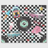 レトロ チェッカー 50年代 誕生日パーティー ラッピングペーパー (フラット)