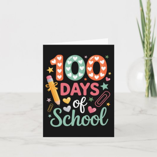 レトロ チェック柄 サークル 100日目の学校 面白い カード (正面)