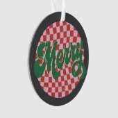 レトロ チェック メリークリスマス オーナメント (正面)
