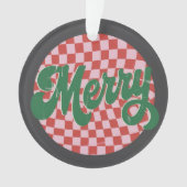 レトロ チェック メリークリスマス オーナメント (正面)
