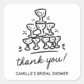 レトロ チャンピエーンブライダルシャワー感謝タグ スクエアシール (正面)