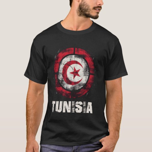レトロ チュニジア スポーティー フラッグと国章 Tシャツ (正面)