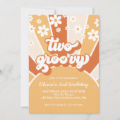 レトロ ツー グルーヴィー サンシャイン デイジー ボーホー フラワル インビタ 招待状 (正面)