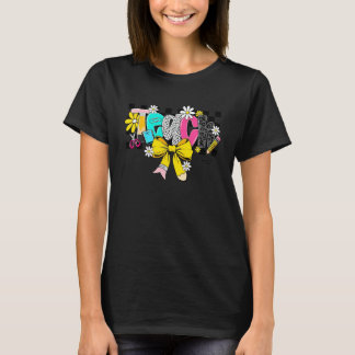 レトロ ティーチ チェッカーボード柄 教員 バックトゥスクール 先生 ヒョウ柄 Tシャツ